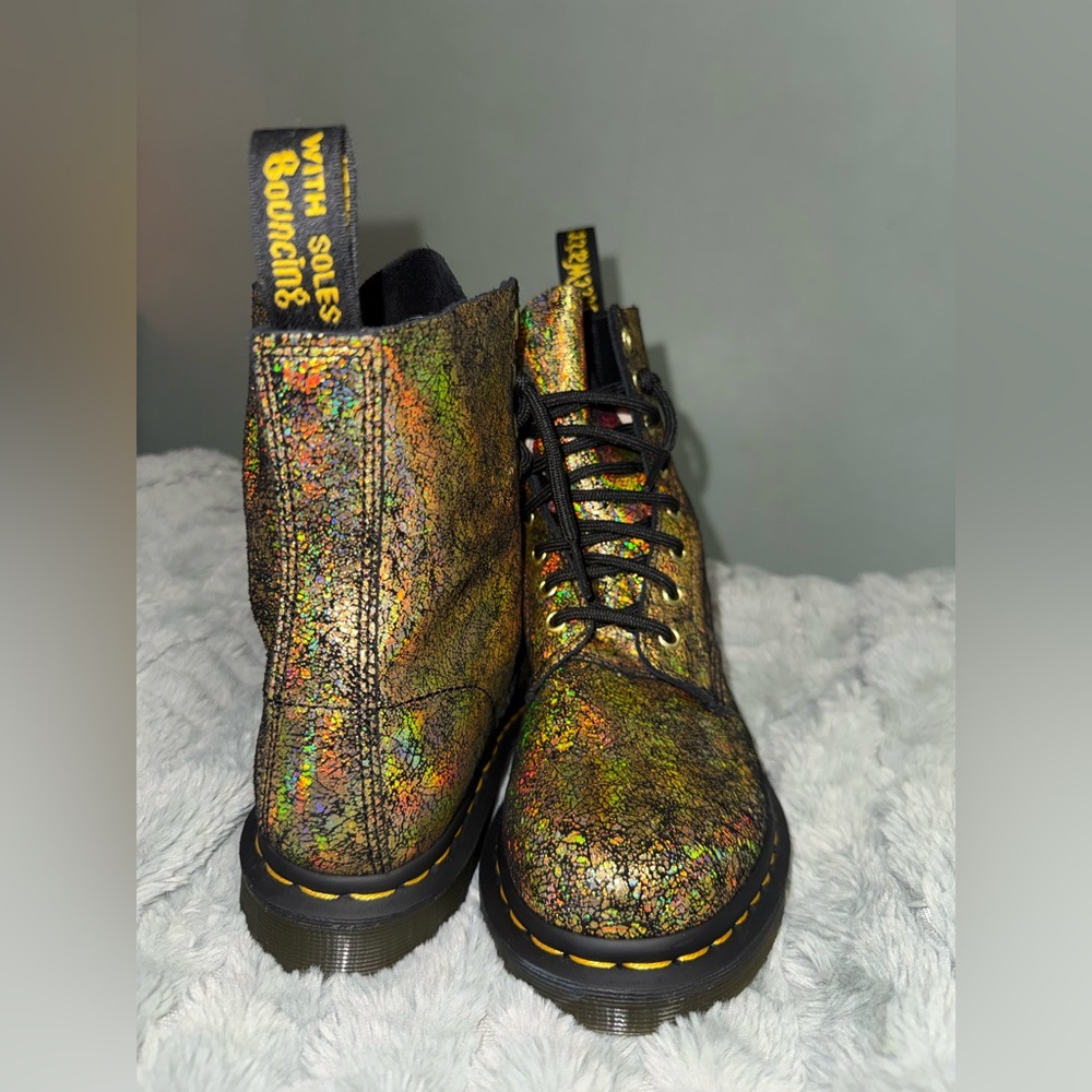 Dr. Martens Multicolor Iridescent Crackle Lace-Up Boots